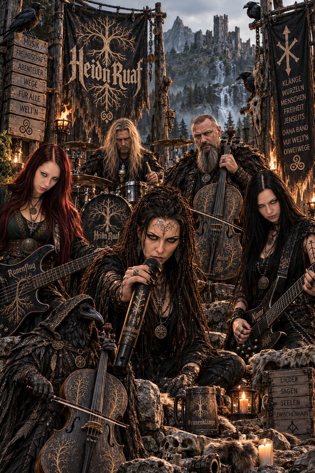 Heid’n Ruaf – die Band mit Nora Mae, Bass, Gitarre, Schlagzeug und Cello